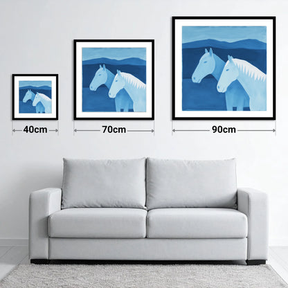 Azure Mountain Companions - size guide showing 40cm, 70cm and 90cm art prints