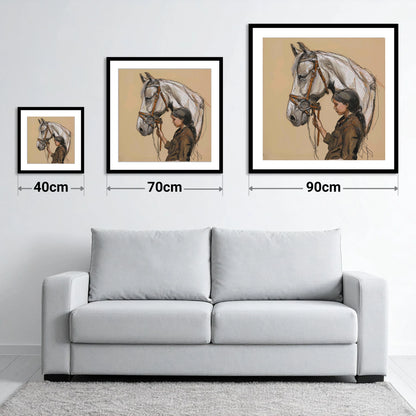 Quiet Connection - size guide showing 40cm, 70cm and 90cm art prints