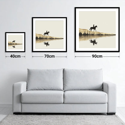 Golden Shores Silhouette - size guide showing 40cm, 70cm and 90cm art prints