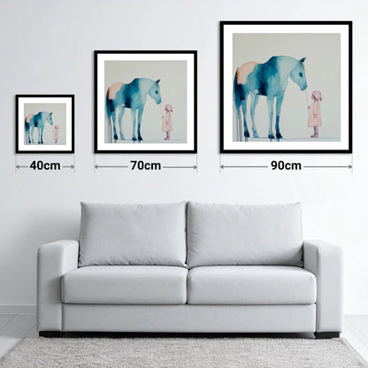 The Delicate Connection - size guide showing 40cm, 70cm and 90cm art prints