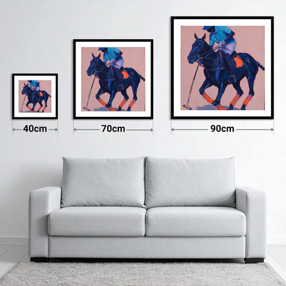 The Indigo Strike - size guide showing 40cm, 70cm and 90cm art prints