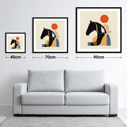 Geometric Equine Harmony - size guide showing 40cm, 70cm and 90cm art prints