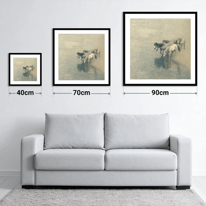 Reflections of the Herd - size guide showing 40cm, 70cm and 90cm art prints