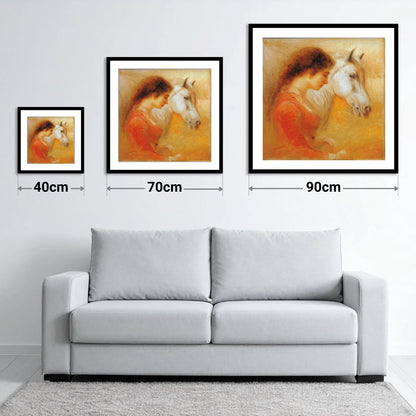A Quiet Bond - size guide showing 40cm, 70cm and 90cm art prints