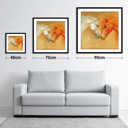 The Quiet Connection - size guide showing 40cm, 70cm and 90cm art prints