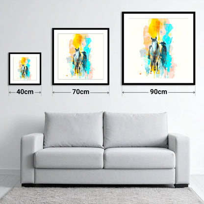 Vibrant Frontier Bond - size guide showing 40cm, 70cm and 90cm art prints