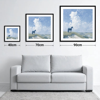 Guardian of the Valley - size guide showing 40cm, 70cm and 90cm art prints