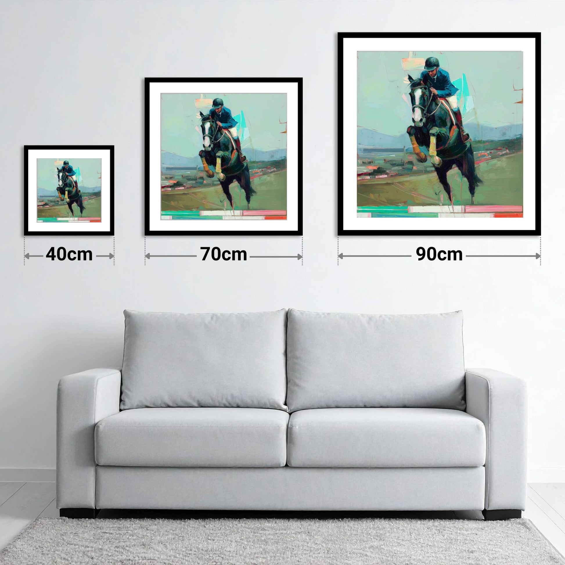 Bold Ascent - size guide showing 40cm, 70cm and 90cm art prints
