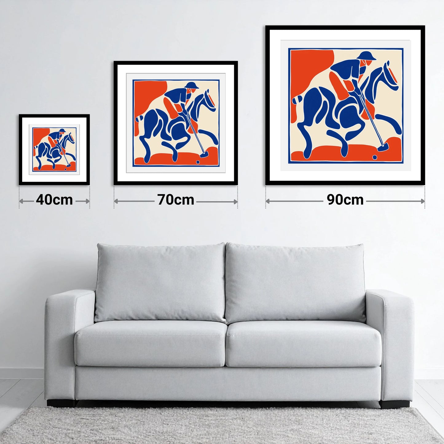 The Decisive Strike - size guide showing 40cm, 70cm and 90cm art prints