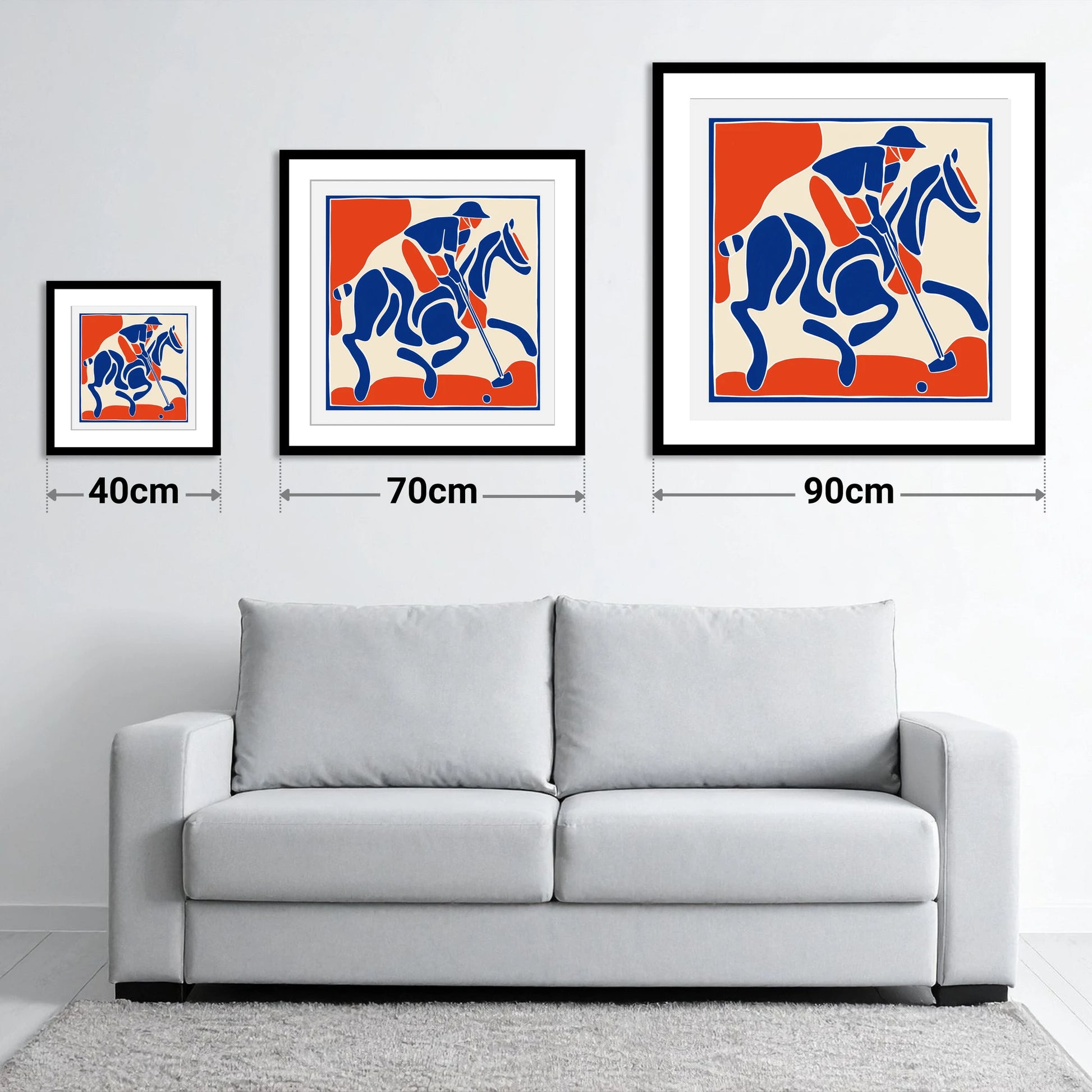 The Decisive Strike - size guide showing 40cm, 70cm and 90cm art prints