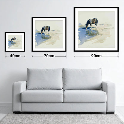 Quiet Reflection - size guide showing 40cm, 70cm and 90cm art prints