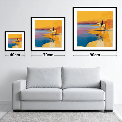 Golden Tide Silhouette - size guide showing 40cm, 70cm and 90cm art prints