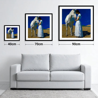Sunlit Serenity - size guide showing 40cm, 70cm and 90cm art prints
