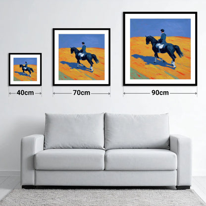 Vibrant Dressage Cadence - size guide showing 40cm, 70cm and 90cm art prints