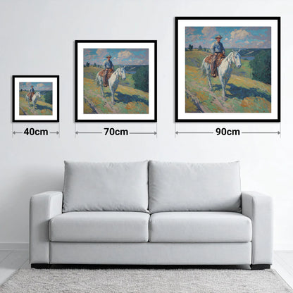 Riding the Ridge - size guide showing 40cm, 70cm and 90cm art prints