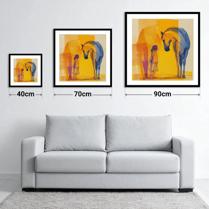 A Silent Understanding - size guide showing 40cm, 70cm and 90cm art prints