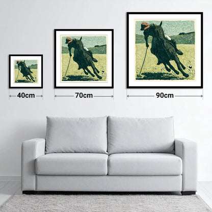 Dynamic Polo Strike - size guide showing 40cm, 70cm and 90cm art prints