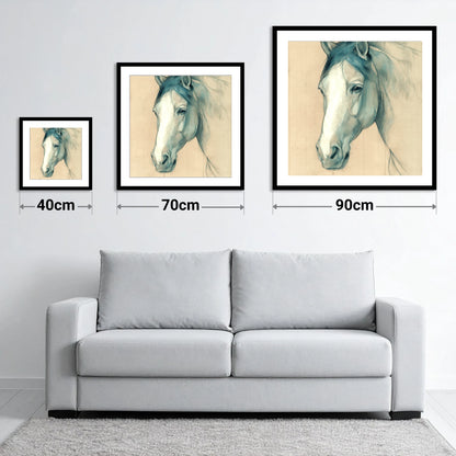 Azure Equine Study - size guide showing 40cm, 70cm and 90cm art prints