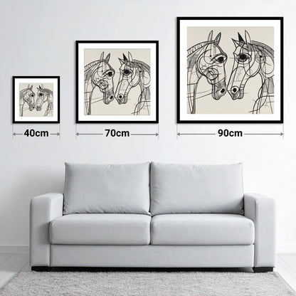 Structural Equine Bond - size guide showing 40cm, 70cm and 90cm art prints