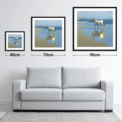 Shoreline Reflection - size guide showing 40cm, 70cm and 90cm art prints