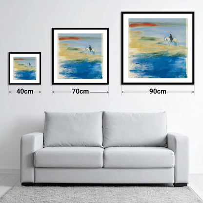 Coastal Solitude - size guide showing 40cm, 70cm and 90cm art prints