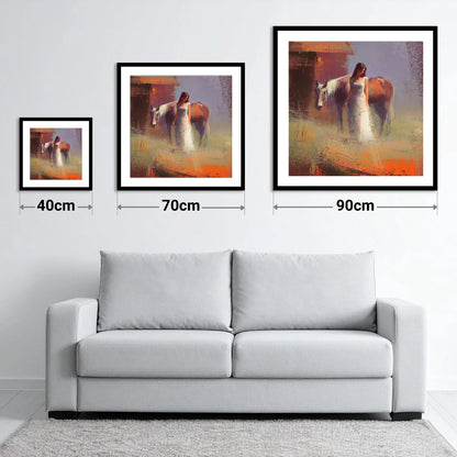 A Quiet Bond - size guide showing 40cm, 70cm and 90cm art prints
