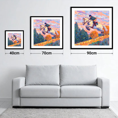 Airborne at Dusk - size guide showing 40cm, 70cm and 90cm art prints