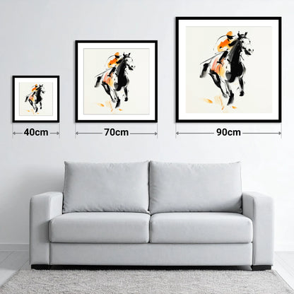 The Amber Sprint - size guide showing 40cm, 70cm and 90cm art prints