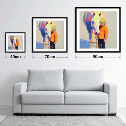 Radiant Bond - size guide showing 40cm, 70cm and 90cm art prints