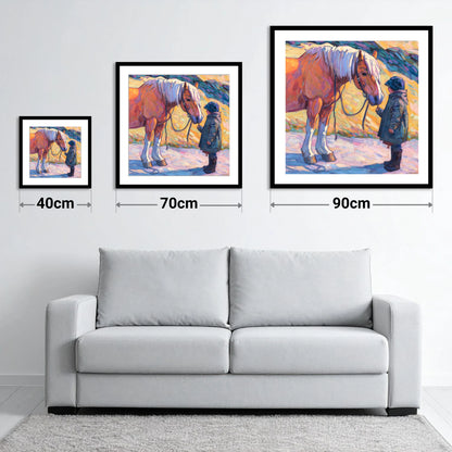 A Gentle Exchange - size guide showing 40cm, 70cm and 90cm art prints