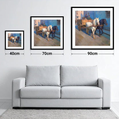 Sunlit Draught Pair - size guide showing 40cm, 70cm and 90cm art prints