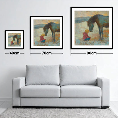 A Quiet Understanding - size guide showing 40cm, 70cm and 90cm art prints