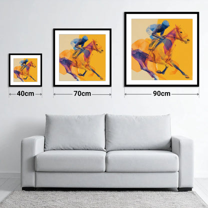 Cobalt Racing Stride - size guide showing 40cm, 70cm and 90cm art prints