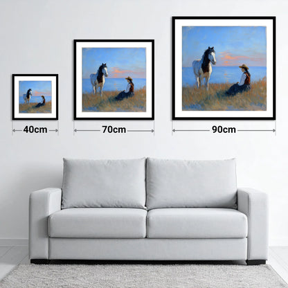 The Coastal Companion - size guide showing 40cm, 70cm and 90cm art prints