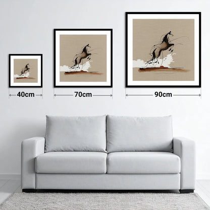Rearing Wild Spirit - size guide showing 40cm, 70cm and 90cm art prints