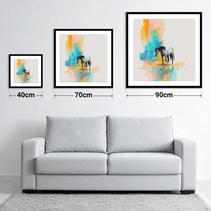 Vibrant Grey Reflection - size guide showing 40cm, 70cm and 90cm art prints