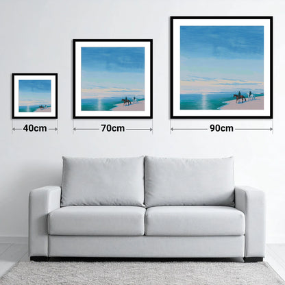 Horizon Bound - size guide showing 40cm, 70cm and 90cm art prints