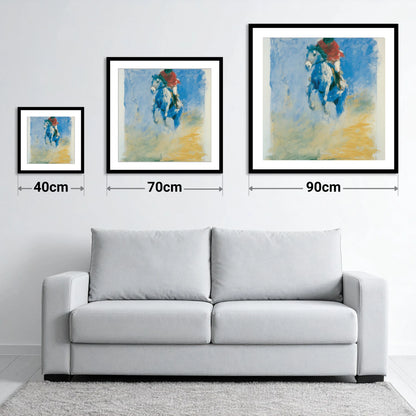 Cerulean Flight - size guide showing 40cm, 70cm and 90cm art prints