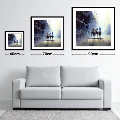 Towards the Post - size guide showing 40cm, 70cm and 90cm art prints
