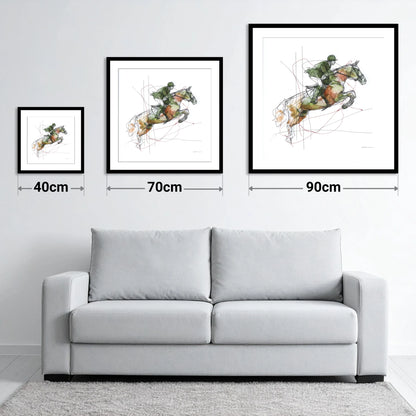 Dynamic Bascule - size guide showing 40cm, 70cm and 90cm art prints
