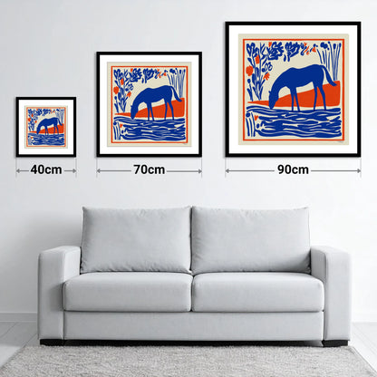 Cobalt Equine Oasis - size guide showing 40cm, 70cm and 90cm art prints