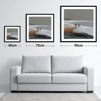 Riding the Grey Expanse - size guide showing 40cm, 70cm and 90cm art prints