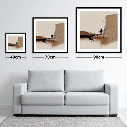 Sepia Horizons - size guide showing 40cm, 70cm and 90cm art prints
