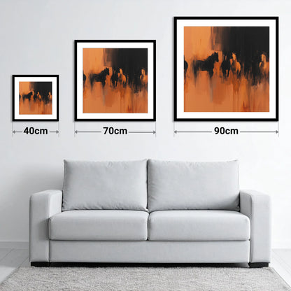 Ember and Shadow - size guide showing 40cm, 70cm and 90cm art prints