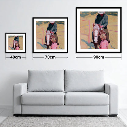The Gentle Lesson - size guide showing 40cm, 70cm and 90cm art prints