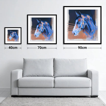 Serene Blue Profile - size guide showing 40cm, 70cm and 90cm art prints