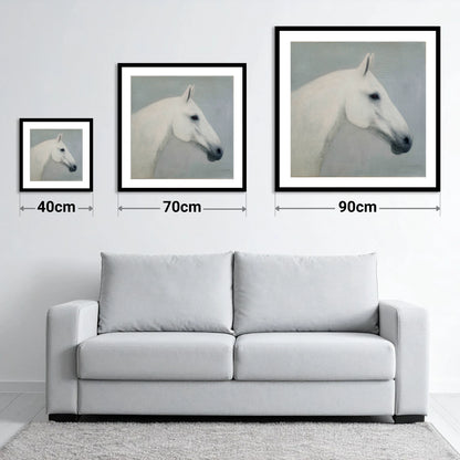 Ethereal Grey Portrait - size guide showing 40cm, 70cm and 90cm art prints