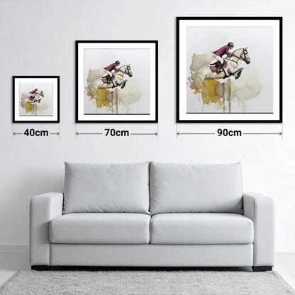Suspended Elegance - size guide showing 40cm, 70cm and 90cm art prints