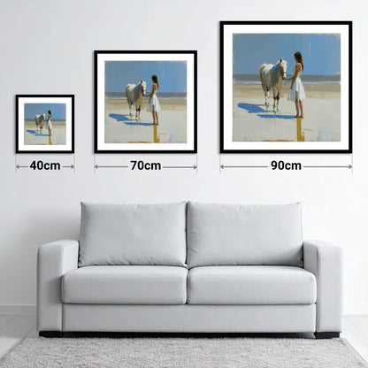Serenity at Tide's Edge - size guide showing 40cm, 70cm and 90cm art prints
