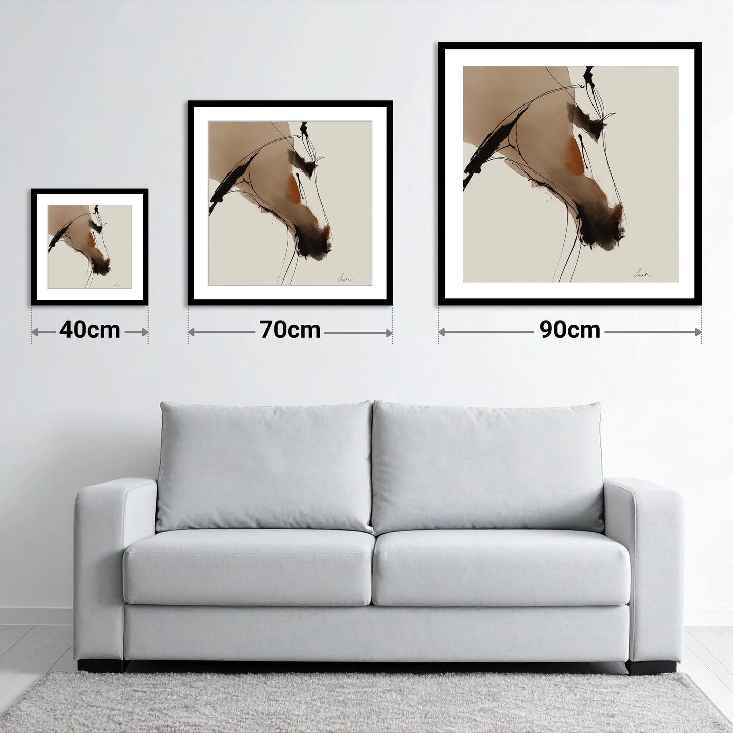 Abstract Sepia Profile - size guide showing 40cm, 70cm and 90cm art prints